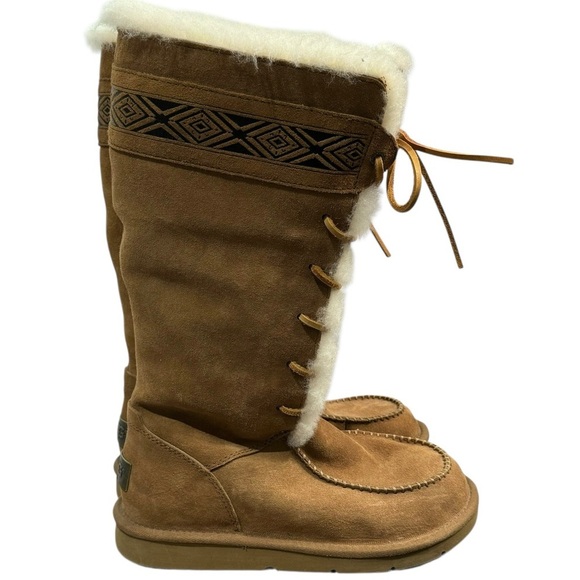 Ugg Sz 6 Tularosa Tall Boots Chestnut Suede Shearling Wool Lace Up Cozy Winter - Picture 4 of 12